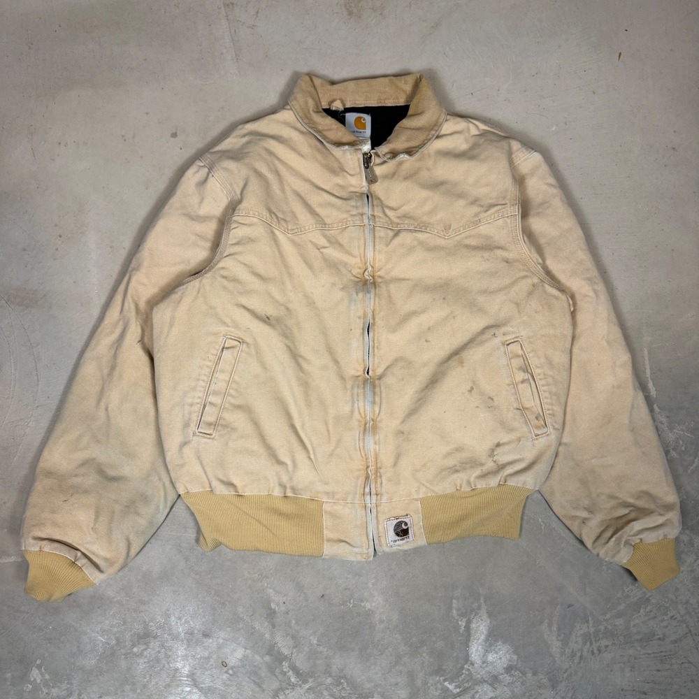 Vintage Carhartt J14 WET "Wheat" Santa Fe Jacket Tan Cotton Duck Mens XL Regular